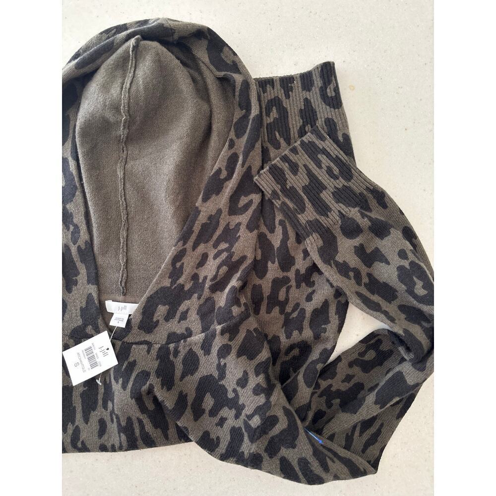 J.Jill Leopard Print Hooded Sweater Women Brown Black Lightweight Knit Pullover - Picture 11 of 12